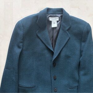 GIORGIO ARMANI | Le Collezioni Dark Teal Texture Cropped Wool Brazer.